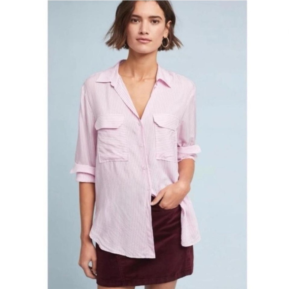 MAEVE by Anthropologie Women’s Pink Striped Long Sleeve Button Down S Preppy